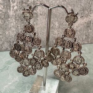 RJ Graziano Silver Roman Coin Dangle Earrings Pierced Ears